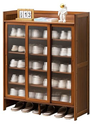 Zapatero de entrada con puerta corredera bidireccional Zapatero de gran capacidad, gran capacidad de carga Adecuado para diversos tipos de almacenamiento doméstico 87 × 32 × 106 cm (verde) (marrón 87