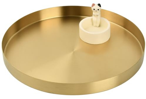 YILANJIN Gold Round Serving Tray, Metal Organizer Plate, for Jewelry, Makeup, Cosmetics, Candle, Toiletries, Drinks (Ø 30 cm, Golden)