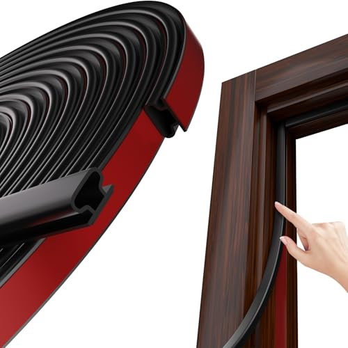 6M Burlete Puerta Tiras Sellado Ventana Goma, Autoadhesivo PVC Junta Cinta Insonorizar Aislante Frio para Marcos de Puertas Entrada Casa,Puerta Corredera, Puerta Coche Negro