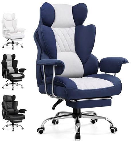 GTPLAYER Gaming Stuhl, Bürostuhl mit Taschenfeder-Lendenwirbelstütze, ergonomischer und komfortabler breiter Büro-Computersessel mit nach außen fixierten weichen Armlehnen und Fußstütze blau