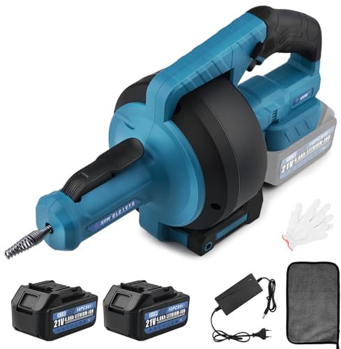 Máquina de limpieza de tuberías con batería de 21 V, 610 rpm, con 2 baterías de 4,0 Ah, diámetro de 9 mm, 7,6 m, para tuberías de 16 a 85 mm de diámetro, limpiador de desagües, limpiador de tuberías