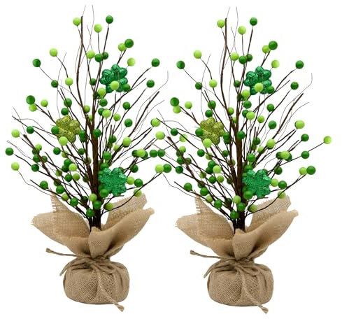 2 decorazioni per il giorno di San Patrizio, albero da tavolo con trifoglio in schiuma, decorazione per il giorno di San Patrizio, centrotavola in tessuto, base per il giorno di San Patrizio,