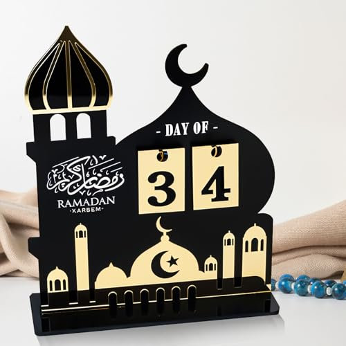 Ramadan Kalender 2025, Ramadan Deko Eid Mubarak Kalender, Acrylic Ramadan Kalender Kinder 30 Tage Ramadan Countdown Adventskalender Tischdeko, DIY Ramadan Dekoration Kalender für Zuhause (Schloss)