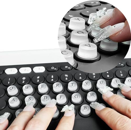 DIY Raised Keyboard Sticker with Letter Decals for Long Nails, Adhesive Keycap Riser for Nail Art Protective Keycap Silicone Sticky Pad Suitable for Tying and Gaming (Translucent-Cylinder)