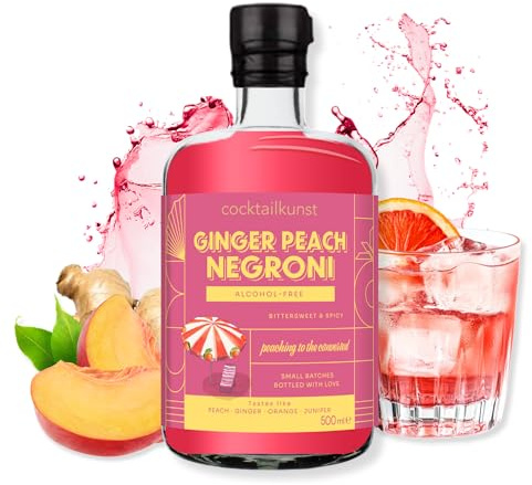 Cocktailkunst Negroni Ginger Peach | Aperitif Alkoholfrei | Pfirsich, Ingwer, Orange, Wacholder | 500 ml