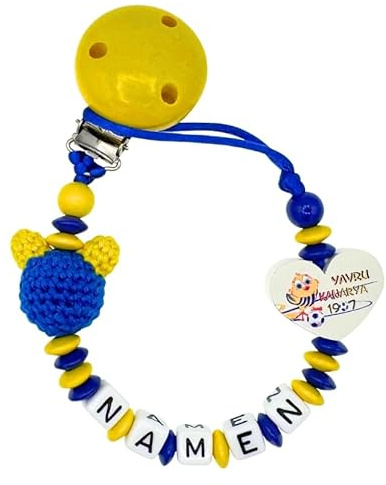 Nuckelkette mit Namen  für FENERBAHCE Fan/DOGUSTAN FANATIK  Dunkelblau Gelb/Baby/Unisex/Personalisiert/HANDMADE