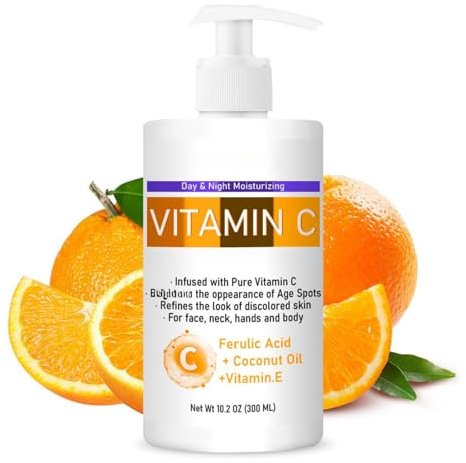 300ml Vitamin C Body Lotion, Advanced Vitamin C Cream, Body Moisturiser for Dry Skin, Even Skin Tone, Removes Age Spots & Dark Spots, Body Cream for Women & Men, Spot Creams For All Skin Type