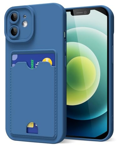 oakxco for iPhone 12 Case with Card Holder, Cute Silicone Wallet Phone Case with Credit Card Slot, Soft Rubber Thin Slim Purse for Women Men with Shockproof Camera Cover Protection, Navy Blue