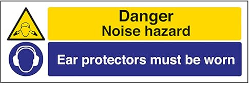 V Safety Danger Noise Hazard/Ear Protectors - Landscape 300 x 100 mm - Glow In The Dark 1mm Rigid Plastic Safety Sign