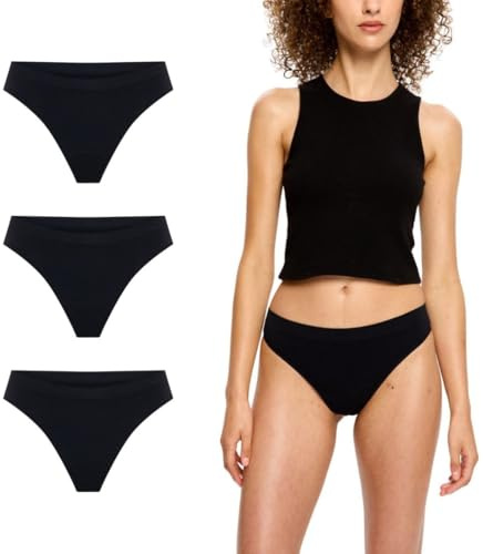 Modibodi Women's Seamfree Period Thong 3-Pack Light 20ml Black XL/20-22