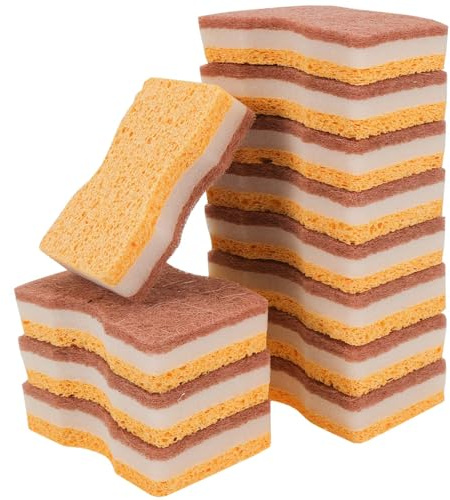 PHOGARY Esponjas de Cocina Naturales, Esponja de Limpieza Ecológica, Esponja de Cocina Biodegradable y Compostable Eco, Esponjas de Doble Acción en Celulosa Natural y Sisal, Paquete de 12