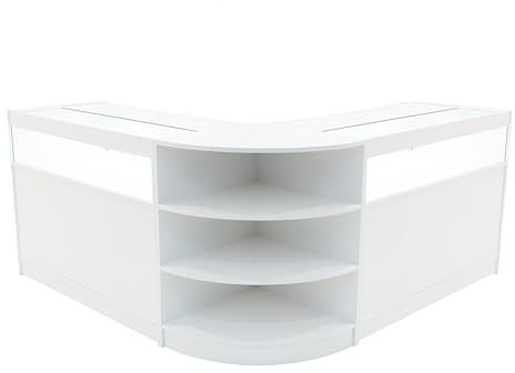 White Shop Counter Set Theseus LED Light B1200 LM60 120cm 60cm W Lockable Sliding Doors Keys 3 Retail Storage Units Glass Display Showcase Cabinet Corner Clothing Jewellery Store Shelves Lighting