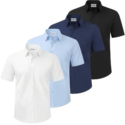 Liloak Short Sleeve Shirts Men Pack Button Down Work Shirts for Office Work and Smart Casual Wear