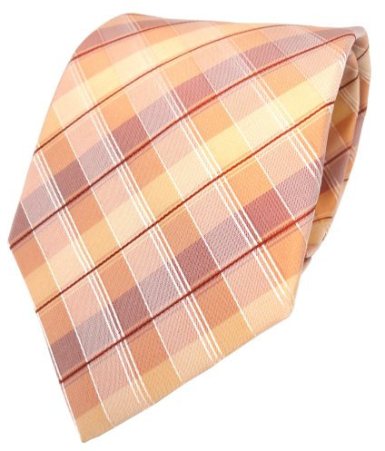 TigerTie Seidenkrawatte orange gelb rot silber kariert - Krawatte Seide Silk