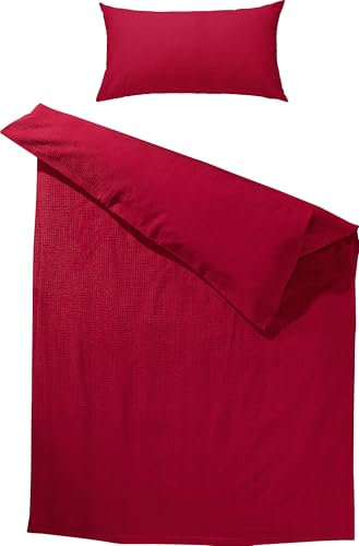 Erwin Müller Bettwäsche Edel-Seersucker Uni Serie Wertingen - für die warme Jahreszeit, temperaturausgleichend, pflegeleicht, mit Reißverschluss - rot Größe 40x80 cm / 135x200 cm