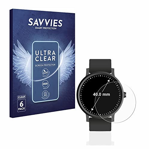 Savvies 6 Stück Schutzfolie für Armbanduhren (Kreisrund, ø: 40 mm) Displayschutz-Folie Ultra-Transparent