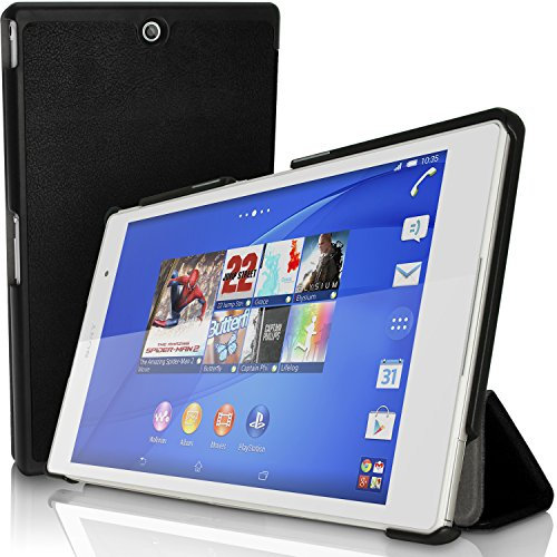 iGadgitz U3424 PU Ledertasche Hülle Smart Cover und Displayschutzfolie Kompatibel mit Sony Xperia Z3 Tablet Compact SGP611 - Schwarz