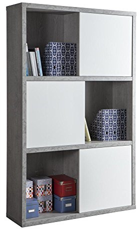 Composad | Bücherregal mit 3 Schiebetüren, modernes Bücherregal, Maße (B x H x T) 120 x 195 x 35,60 cm, Beton und Weiß lackiert, Wohnzimmer, Büro, Studio, Made in Italy