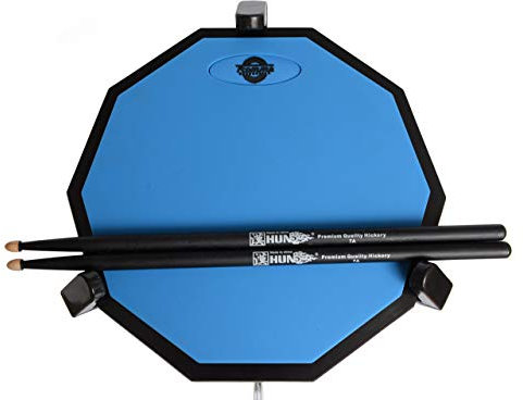 YOLLIT Tromme Drum Practice Pad and Carrying Case, 12 Inch Silicone with Wooden Base and Real Drum Feel,Sticks and Stand Not Included (Blue)