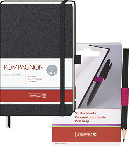 Brunnen 105522605 Notizbuch Kompagnon Klassik (Hardcover, 12,5 x 19,5 cm, unliniert, 192 Seiten) + Stiftschlaufe selbstklebend [ pink ]