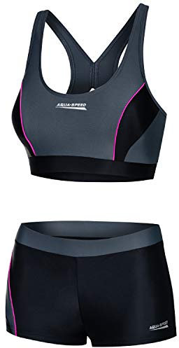 Aqua Speed Bustier Bikini Set | Zweiteiler Beach Volleyball | Bademode Bustier Oberteil Hose | Womens Swimwear | 2-Piece Swimsuit | Pool | Schwimmbad | Gr. 42, 139 Black - Gray - Pink | Fiona