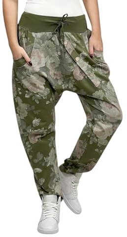 Mississhop Damen Hose Blumen Sweatpants Jogginghose Baumwolle Freizeithose Boyfriend Sporthose Blumenprint