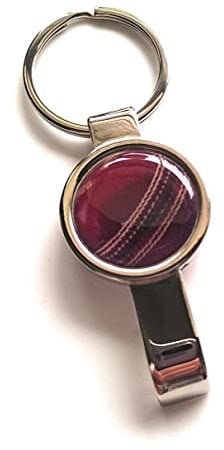 Handmade Silver Plated - Cricket Ball Inspired Bottle Opener Keyring - Boxed Gift