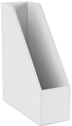 Osco White Faux Leather Magazine File Holder A4 – 10 cm Wide Desk Organiser, Document & Brochure Storage, Shelf Tidy with Felt Base