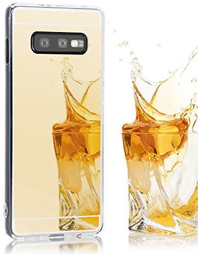 NALIA Mirror Case compatible with Samsung Galaxy S10e, Ultra-Thin Shiny Protective Selfie Silicone Cover, Slim Shockproof Protector with Reflective Back, Smart-Phone Bumper Soft Skin, Color:Gold