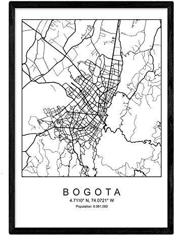Nacnic Minimalistische Stadtplanen Poster. Geometrische Stil Wanddekoration Abbildung von Bogota. Verschiedene Welt Stadtkarten, Plänen und Reisen Bilde. A3 ohne Rahmen.