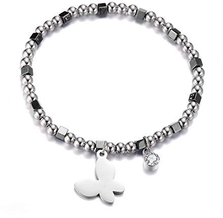 Ouran Bracelet extensible à perles pour femme, bracelet à breloques en acier inoxydable avec cordon élastique en cristal, cadeau pour les amis, 17.27 cm, Cristal, Oxyde de zirconium