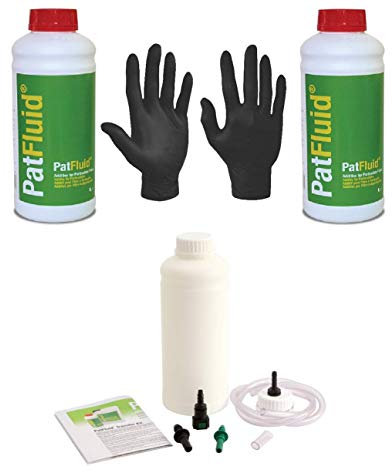 2 x 1 LITRE BOTTLES PAT FLUID Car DPF Additive & Transfer Kit With Bottle & Pair Of Black Nitrile Gloves