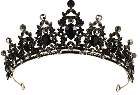 Minkissy Vintage Barock Krone Strass Prinzessin Krone Edelstein Krone Prinzessin Festzug Tiara Krone Kristall Haar Zubehör für Verlobung Hochzeitsfeier Schwarz