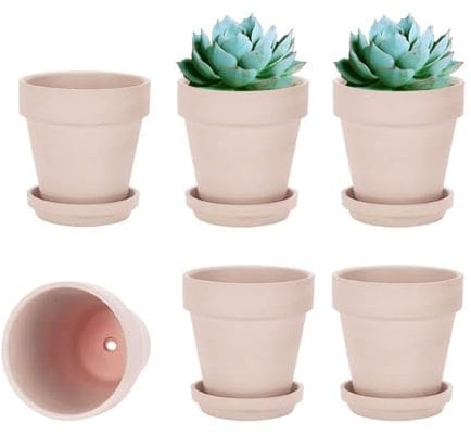 vensovo 10.16cm Pink Clay Pot with Saucer - 6 Pack Terra Cotta Plant Pot for Indoor/Outdoor Use, Flower Pot with Tray and Drainage Hole