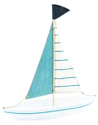 HEITMANN DECO : Segelschiff - Holz - zum Hinstellen - ca. 39 x 9,5 x 41 cm, Türkis/Weiß