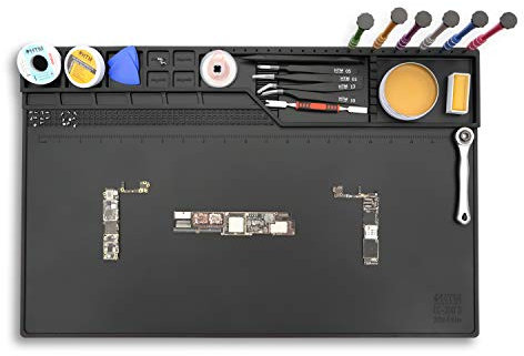HTM-203 Schwarze magnetische Reparatur-Arbeitsmatte, hitzebeständig, große Silikon-Lötmatte, erweitert den Arbeitsbereich für Löten, Elektronik, Computerreparatur usw