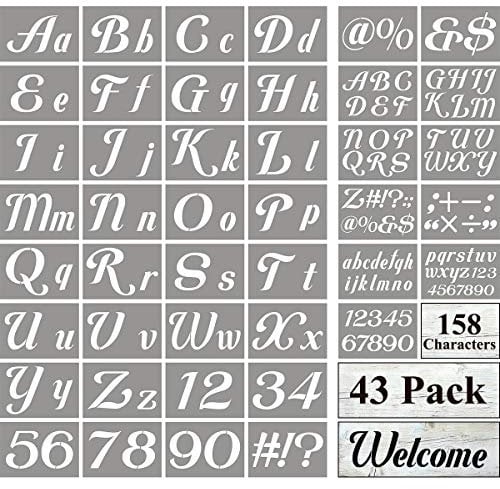 Large Letter Stencils for Painting on Wood - 43 Pack Alphabet Letter Number Stencil Templates with Signs, Reusable Plastic Stencils in 158 Designs for Chalkboard Fabric Wood Signs