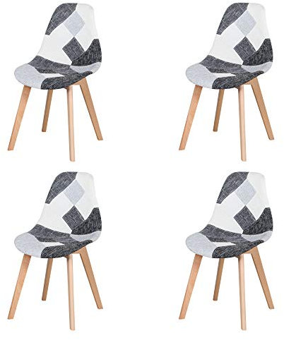 GrandCA HOME Lot de 4 Chaises de Salle à Manger, Chaise de Style Nordico Patchwork Chaise de Cuisine Chaise de Salon (Gris Noir et Blanc-4)