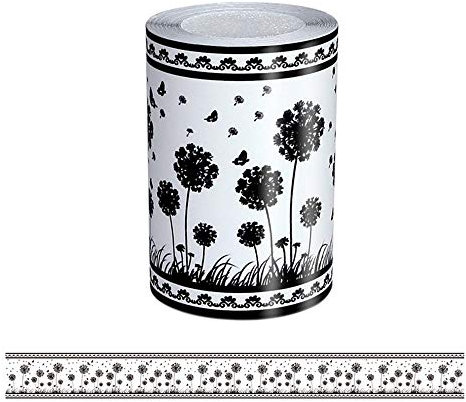 Tapetenbordüre zum Abziehen und Aufkleben, Wand-Bordüre, Aufkleber, dekorative Bordüre für Badezimmer, Wohnzimmer, Küche, Pusteblume, 10 × 500 cm