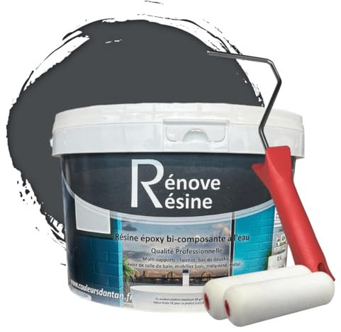 COULEURS D ANTAN Peinture Résine multisupport Intérieur pour Faïence, Carrelage, Douche, Baignoire 5m² - RAL 7031 Gris bleu + Kit d'application OFFERT