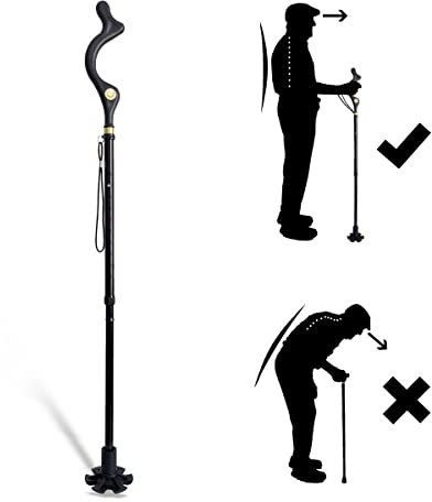 Yinghesheng Bastón Plegable Posture Cane para Mujer Hombre Ancianos Seguridad portátil Ligero Bastón de Altura Ajustable Autoportante 360 ° Tracción Muleta Antideslizante