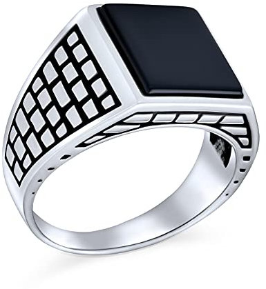 Personalisierter Retro Klassischer Eleganter Kopfsteinpflaster Ziegel Akzent Schwarzer Onyx Edelstein Rechteck Siegelring Für Männer Schwer Oxidiert .925 Sterlingsilber Handgefertigt In der Türkei