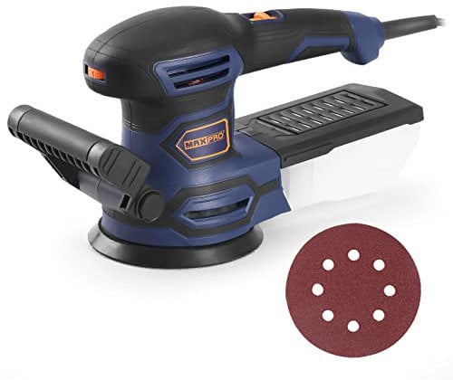 MAXPRO Levigatrice Orbitale 125mm 450W, 13000 RPM Multifunzioni 6 Velocità Regolabili con Scatola per la Polvere, Per la Decorazione Domestica