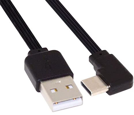 NFHK 13cm USB 2.0 Type-A Male to USB-C Type-C Left Right Angled 90 Degree Data Flat Slim FPC Cable for FPV & Disk & Phone