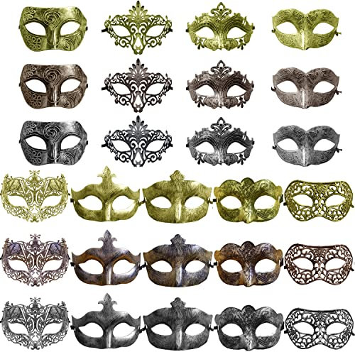 CNYMANY 27 Stk Vintage Antike Masken Retro Maskerade Männer Frauen Unisex Maske zum Ballparty Venezianisches Kostüm - Gold, Silber, Bronze