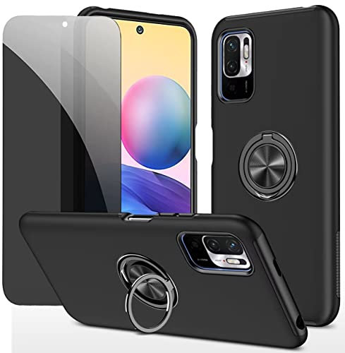 Dechyi Sichtschutz hülle für Redmi Note 10 5G / Xiaomi Poco M3 Pro 5G Schwarz Handyhülle mit Anti-Spähen Displayschutzfolie mit Ringhalterung stoßfest, Kratzfest strapazierfähig Schutzhülle