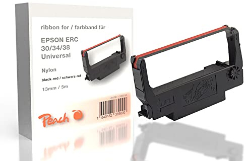 Peach ERC 30/34/38, bk/red, Nylon, 13mm/5m, Ribbon kompatibel zu Epson, Schwarz-Rot