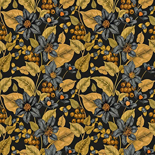 Dschungel Tapete Gold/Schwarz Klebefolie Möbel Muster Vinyl Selbstklebende Tapete Blumen 60 X 300CM Wasserdichte Folie für Möbel Schlafzimmer Türtapete Selbstklebend Blumen Mustertapete Schwarz Gold