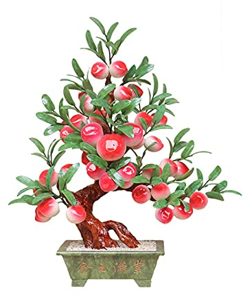 TOMYEUS Tree Fake Plant Artificial Bonsai Tree - Jade Bonsai Decoration Artificial House Plants Jade Shou Peach Tree Bonsai Plant for Decoration Desktop Display Potted Tree Artificial