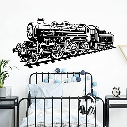 HEBIQUAN Cartoon-Zug-Wandaufkleber, Klassenzimmer, große Dampflok, Lokomotive, Spielzimmer, Verkehr, Zug, Wandtattoo, schwarz, 116 x 56 cm